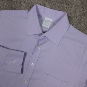 Brooks Brothers Shirt Mens L 16 34 Purple Solid Milano Slim Flex Dress Button Up